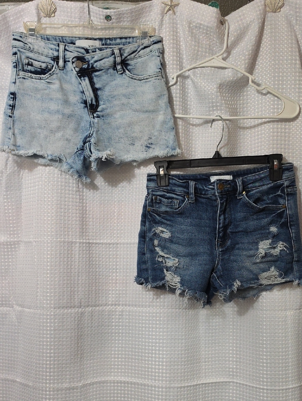 Denim Distressed Women's Shorts - Light Blue and Dark Blue